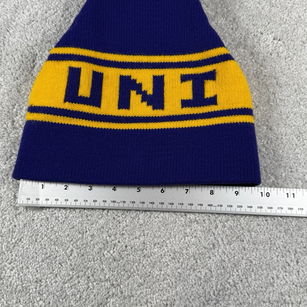 Northern Iowa Panthers UNI Winter Hat Vtg SPELL OUT Both sides ~ Purple Yellow - Picture 3 of 7